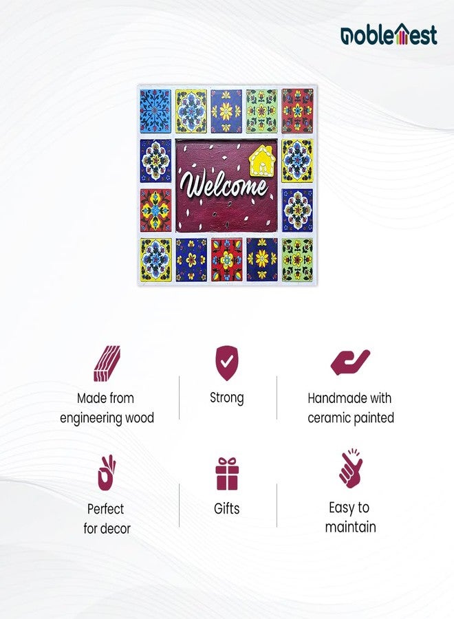 Noblenest Handmade Welcome Wall Plate | Wall Hanging Decorative for Door Decoration 9 Inch, Red | Welcome Sign Board for Door Entrance| Wall Decor for Office | Hanging Decorative Items | Wall Arts - Image 5