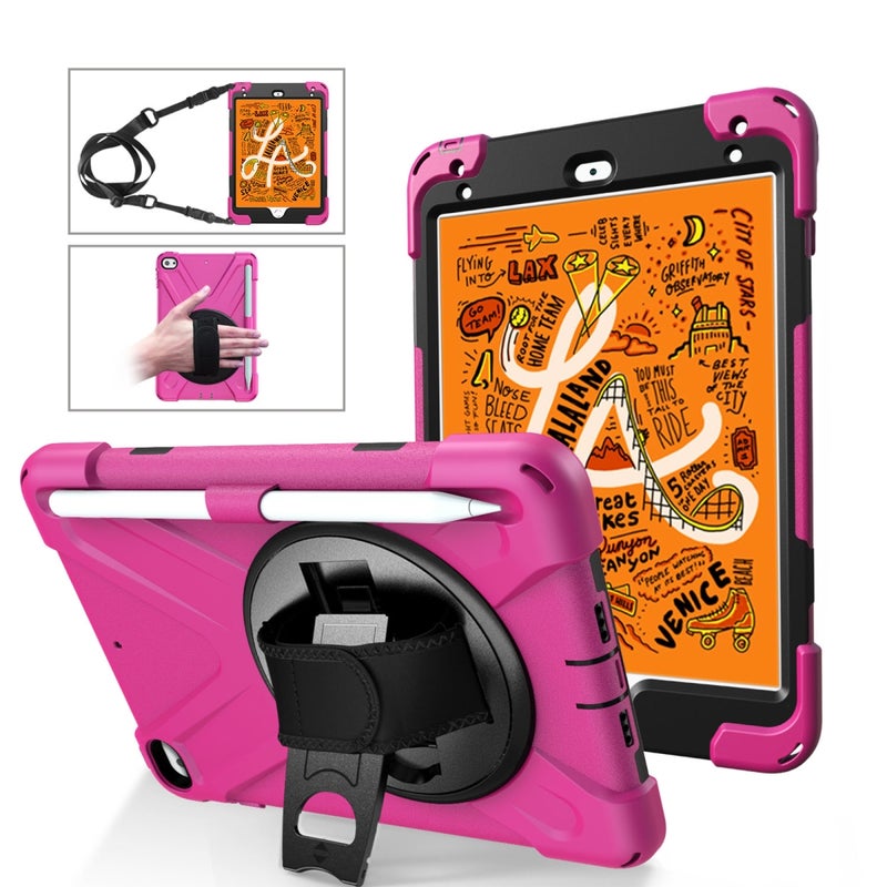 Shockproof Colorful Silica Hdw + Pc Protective Case Cover With Holder For iPad Mini 2019 / Mini 4 Hot Pink - Image 1