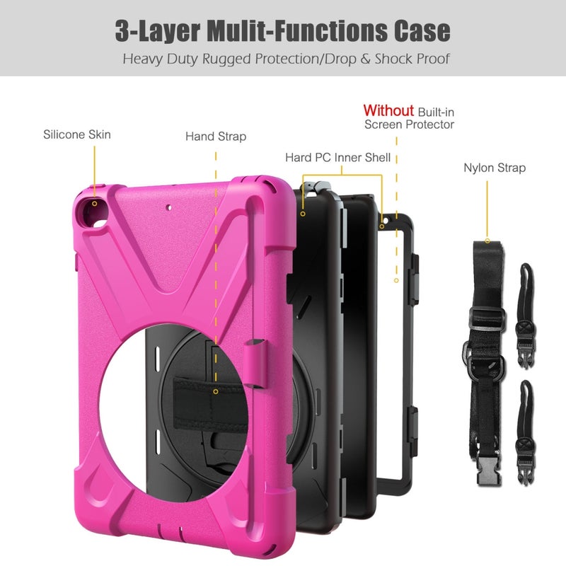 Shockproof Colorful Silica Hdw + Pc Protective Case Cover With Holder For iPad Mini 2019 / Mini 4 Hot Pink - Image 2