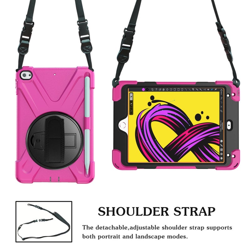 Shockproof Colorful Silica Hdw + Pc Protective Case Cover With Holder For iPad Mini 2019 / Mini 4 Hot Pink - Image 4