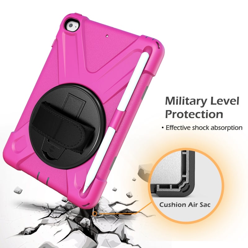 Shockproof Colorful Silica Hdw + Pc Protective Case Cover With Holder For iPad Mini 2019 / Mini 4 Hot Pink - Image 3