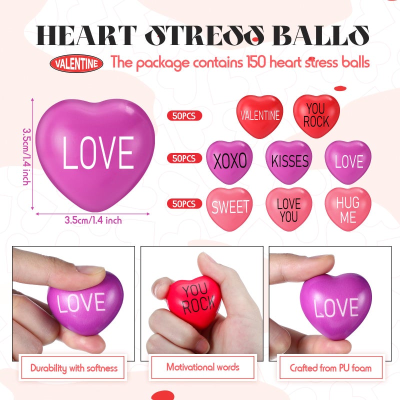 Arrowbash 150 Pieces Valentines Day Heart Stress Balls 1.5 Inch Stress Relief Balls Valentine Small Heart Shape Stress Ball Party Favors Valentines Day Gifts for Little Teens - Image 2
