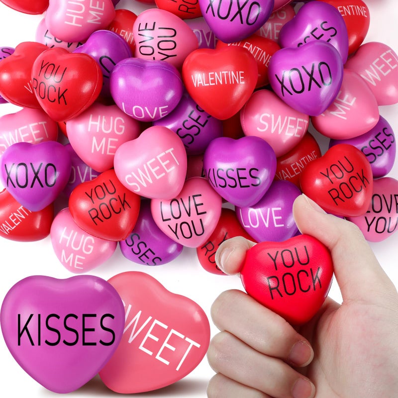 Arrowbash 150 Pieces Valentines Day Heart Stress Balls 1.5 Inch Stress Relief Balls Valentine Small Heart Shape Stress Ball Party Favors Valentines Day Gifts for Little Teens - Image 1