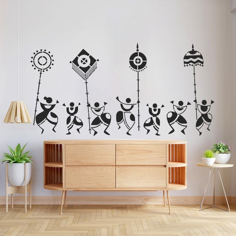 ARandNJ Painting for Wall Stencils (Size:- 24X40 Inch) Theme:- Warli Folk DIY Reusable Painting Design Suitable for Bedroom, Drawing Room, Living Room Wall Stencil (Pack of 1) - Image 4
