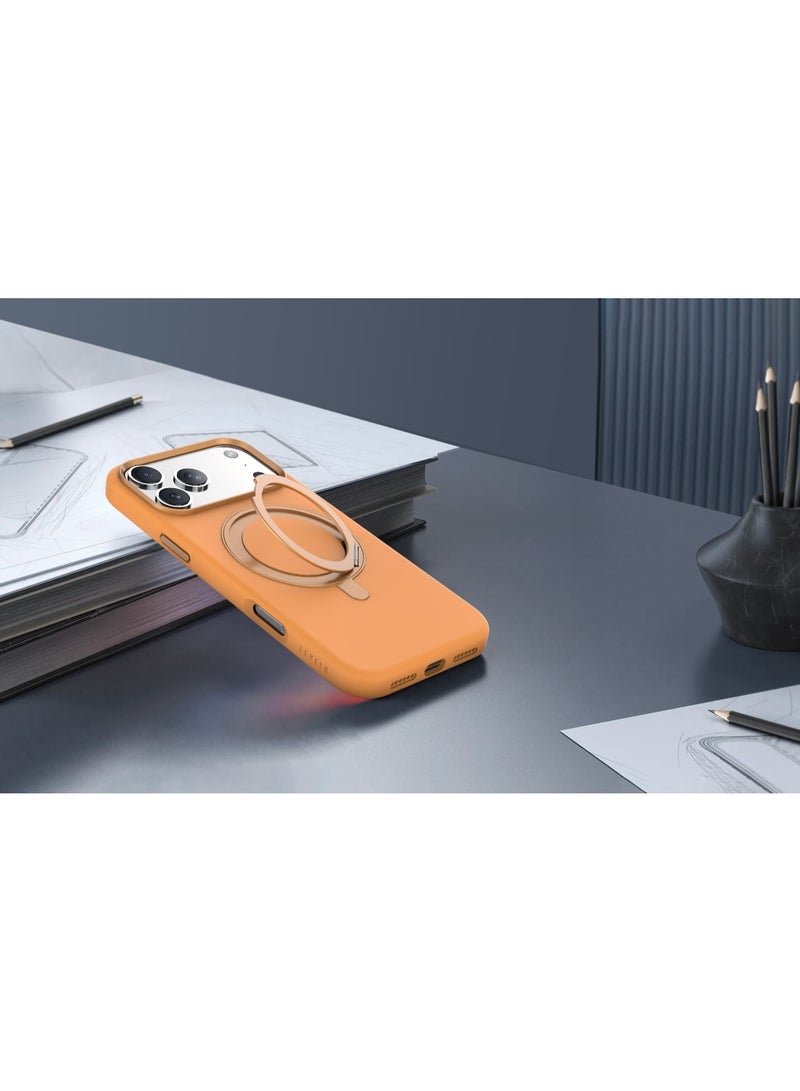 ليفيلو حافظة Iris Pro MagSafe من السيليكون السائل لهاتف iPhone 17 Pro مع حلقة دعم و قبضة سيليكون فاخرة / حافة مقاومة للصدمات / إطار من سبائك الألمنيوم للكاميرا والأزرار / مغناطيسات قوية - برتقالي - Image 4