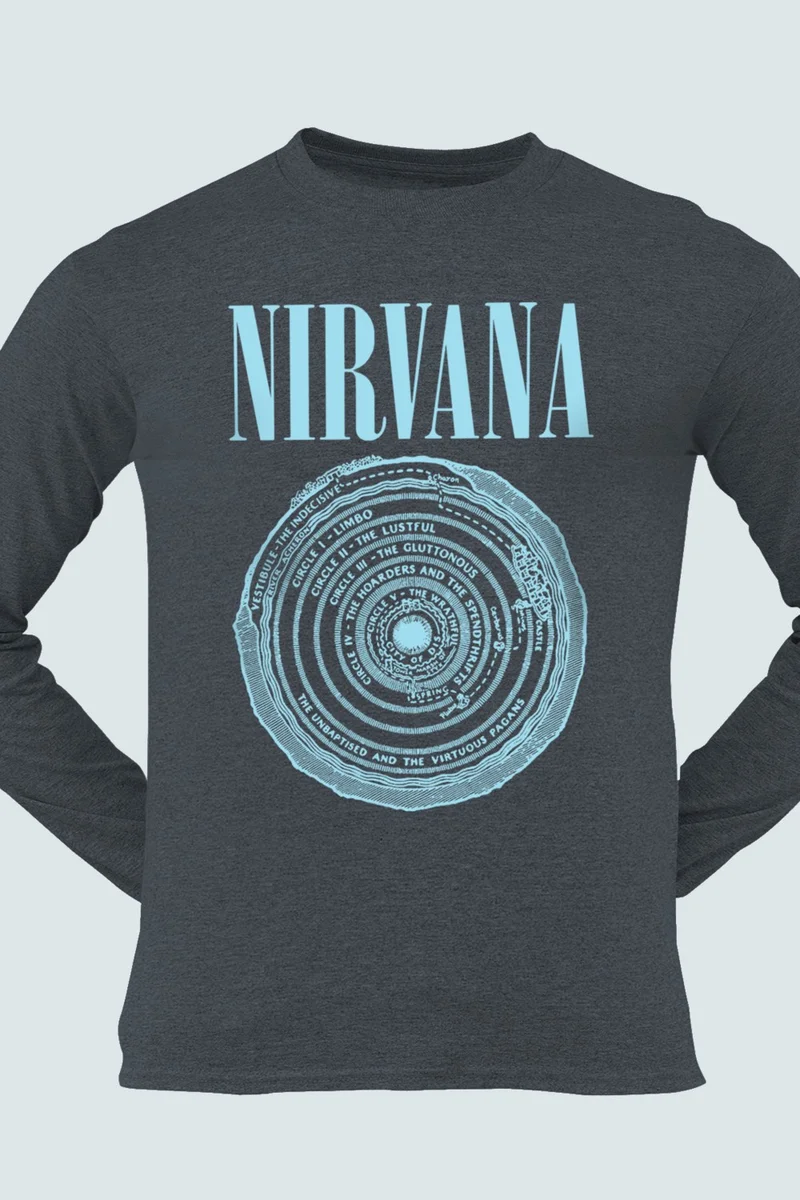 Rock&Roll Circle Circle Nirvana Anthracite Long Sleeve Men's Combed Cotton T-Shirt