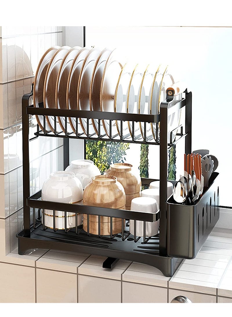 Dish Storage Rack Organizer with Drainer, Kitchen Plate Cup Dish Drying Rack Tray Holder Cutlery Cup Holder for Kitchen Counter Top  - Image 1