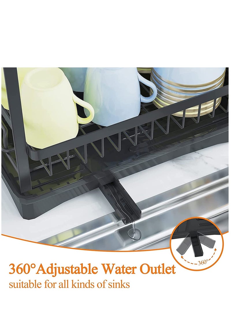 Dish Storage Rack Organizer with Drainer, Kitchen Plate Cup Dish Drying Rack Tray Holder Cutlery Cup Holder for Kitchen Counter Top  - Image 3
