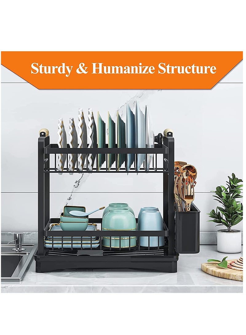 Dish Storage Rack Organizer with Drainer, Kitchen Plate Cup Dish Drying Rack Tray Holder Cutlery Cup Holder for Kitchen Counter Top  - Image 5