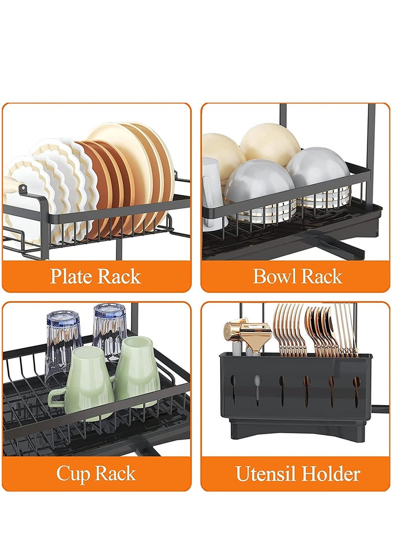 Dish Storage Rack Organizer with Drainer, Kitchen Plate Cup Dish Drying Rack Tray Holder Cutlery Cup Holder for Kitchen Counter Top  - Image 2
