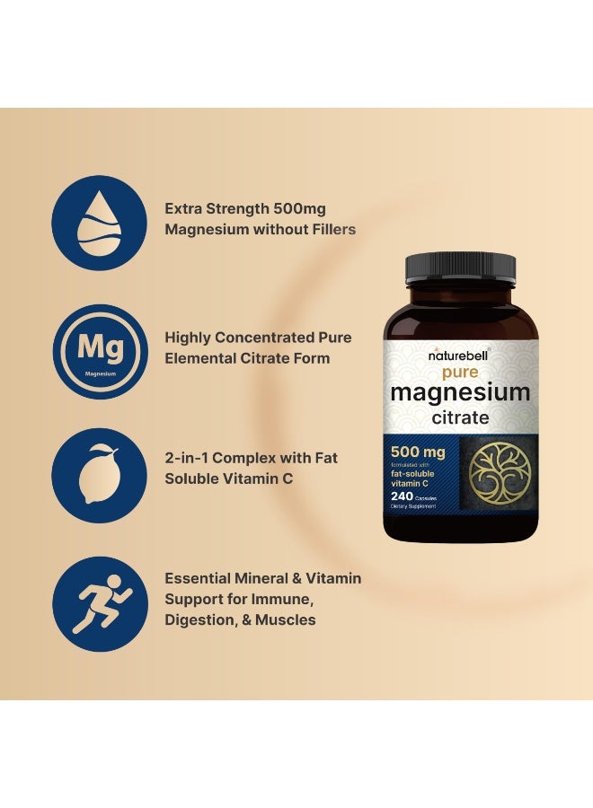 نايتشر بيل مغنيسيوم السيتريت 500 ميجاغرام، 240 كبسولة | صيغة عنصرية عالية النقاء | غير مُعدل وراثيًا، خالٍ من الغلوتين - Image 2