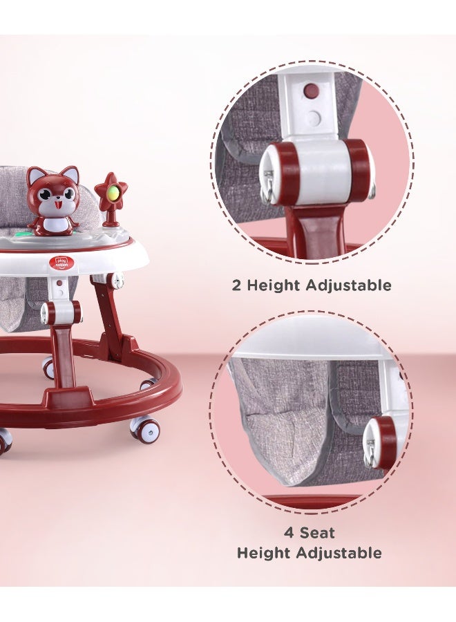 PlayNation Play Nation Multifunctional 360 Baby Walker, Cat Theme, 2 Level Height Adjustment, Musical Play Tray, Feeding Tray, 6 Months+, 205 x 66 x 52cm - Maroon - Image 3