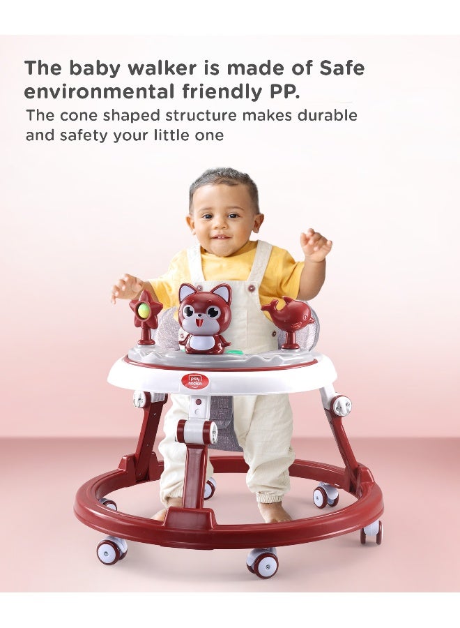 PlayNation Play Nation Multifunctional 360 Baby Walker, Cat Theme, 2 Level Height Adjustment, Musical Play Tray, Feeding Tray, 6 Months+, 205 x 66 x 52cm - Maroon - Image 2