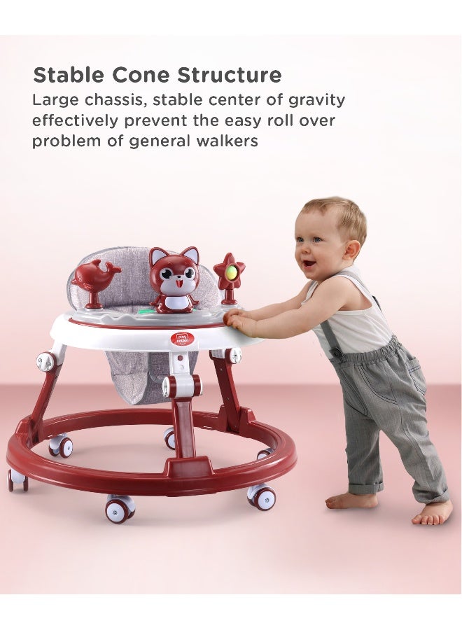 PlayNation Play Nation Multifunctional 360 Baby Walker, Cat Theme, 2 Level Height Adjustment, Musical Play Tray, Feeding Tray, 6 Months+, 205 x 66 x 52cm - Maroon - Image 5