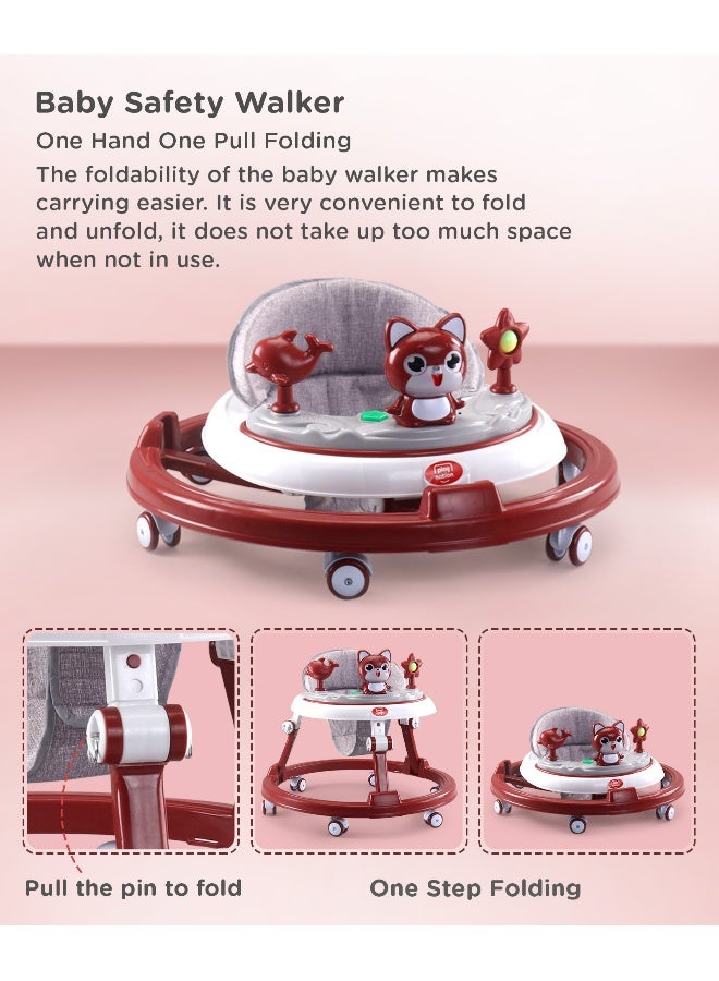 PlayNation Play Nation Multifunctional 360 Baby Walker, Cat Theme, 2 Level Height Adjustment, Musical Play Tray, Feeding Tray, 6 Months+, 205 x 66 x 52cm - Maroon - Image 4