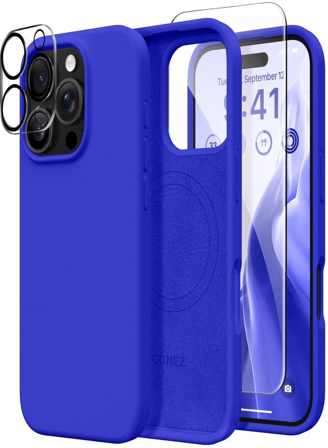 GONEZ Magnetic for iPhone 16 Pro Max Case, Compatible with MagSafe, Liquid Silicone Case, with Screen Protector + Camera Protector, Full Body Protective Shockproof Phone Cover 6.9", Cobalt Blue - Image 1