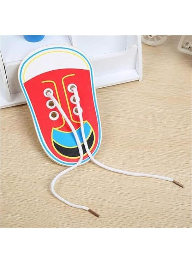 إسكدنيا مجموعة ألعاب تعليمية للأحذية تعلم ربط الأحذية بنفسك للأطفال ألعاب تعليمية عملية للأطفال الصغار لوحة تدريب للأطفال الصغار أحذية خشبية للربط المبكر - Image 5