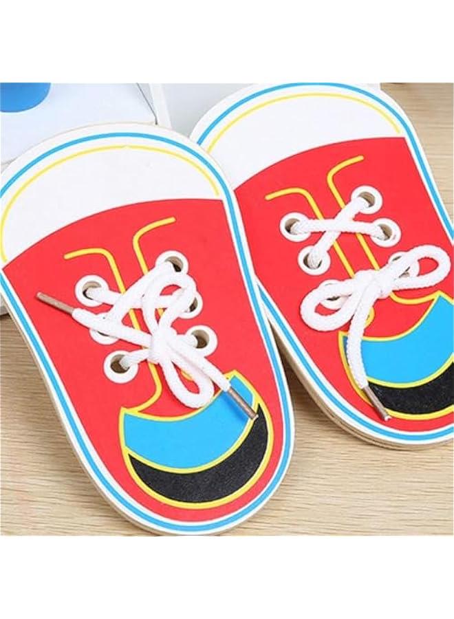 إسكدنيا مجموعة ألعاب تعليمية للأحذية تعلم ربط الأحذية بنفسك للأطفال ألعاب تعليمية عملية للأطفال الصغار لوحة تدريب للأطفال الصغار أحذية خشبية للربط المبكر - Image 2