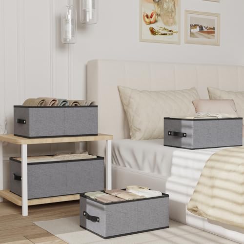 YheenLf Foldable Clothes Boxes, Closet Bin with Handles, Fabric Storage Baskets for Drawers, Bins for Organizing Shelves, 13 × 9.1 × 5.5 inch, 4 Pack, Gray - Image 3