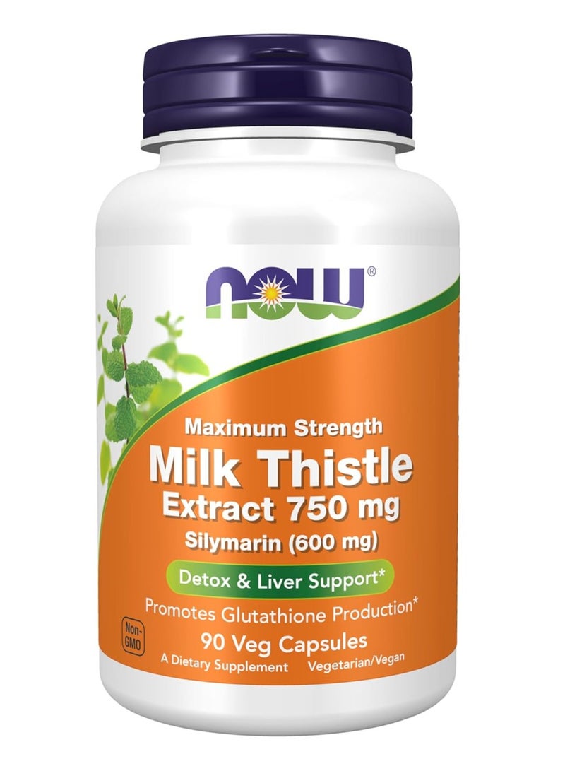 now Milk Thistle Extract, Extra Strength 750 mg, 90 Veg Capsules - Image 1