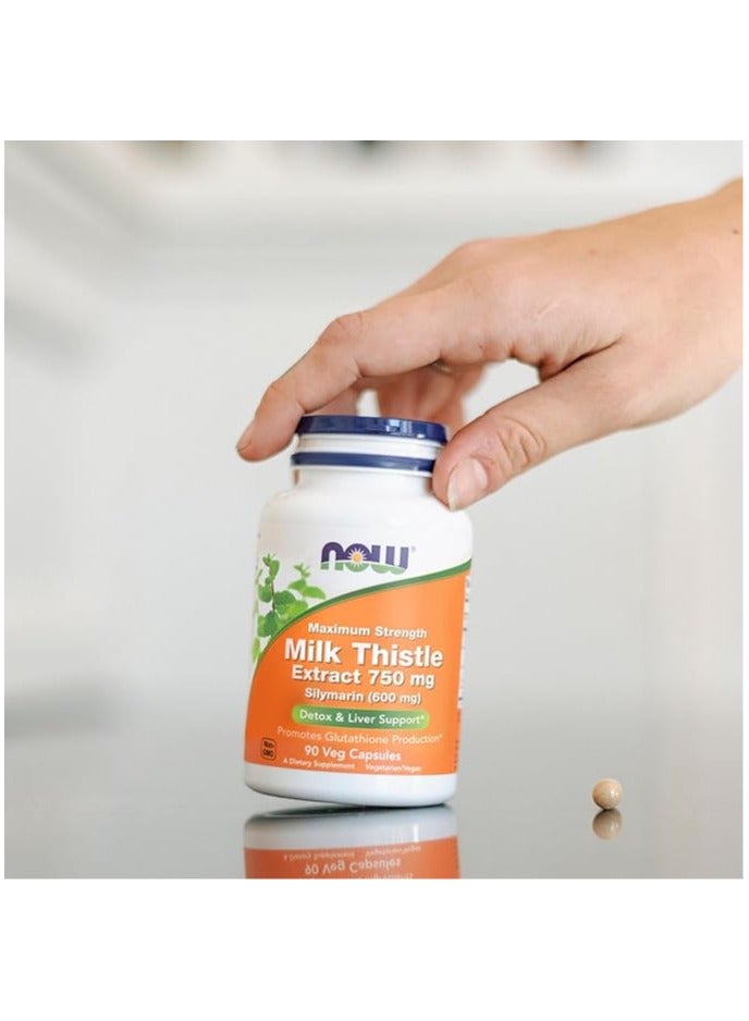 now Milk Thistle Extract, Extra Strength 750 mg, 90 Veg Capsules - Image 5