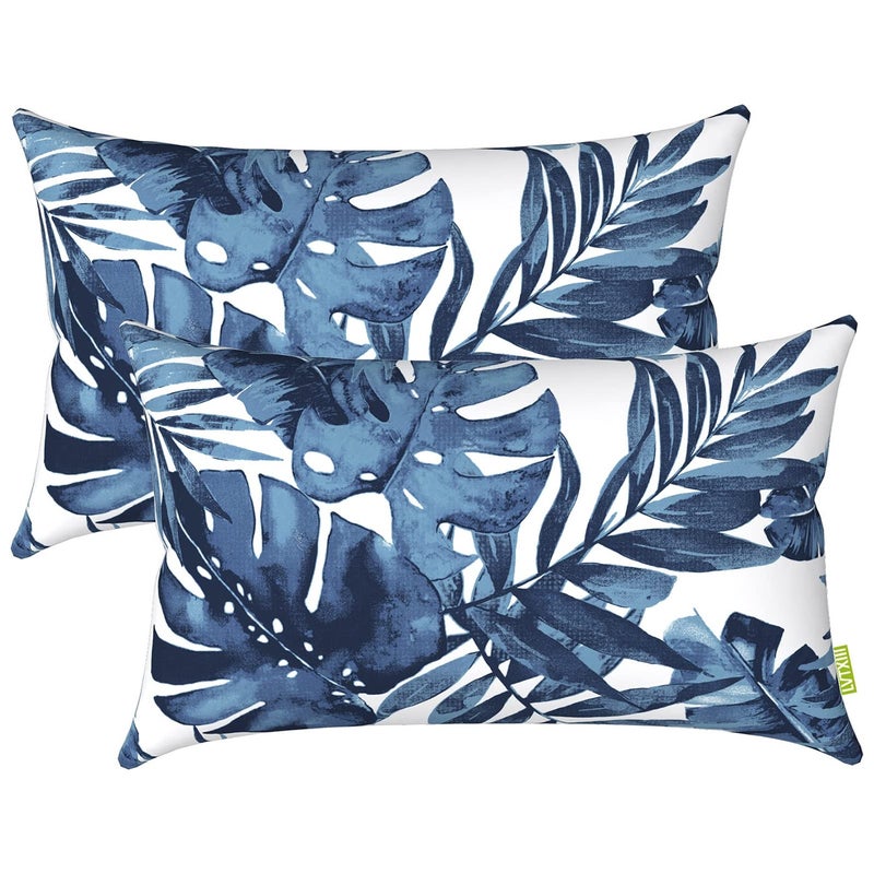 LVTXIII OutdoorIndoor Lumbar Pillow Case Covers 12 x 20 Patio Garden Decorative Lumbar Pillow Covers ONLY Pack of 2 for Outdoor Home Patio Furniture Use Palm Blue