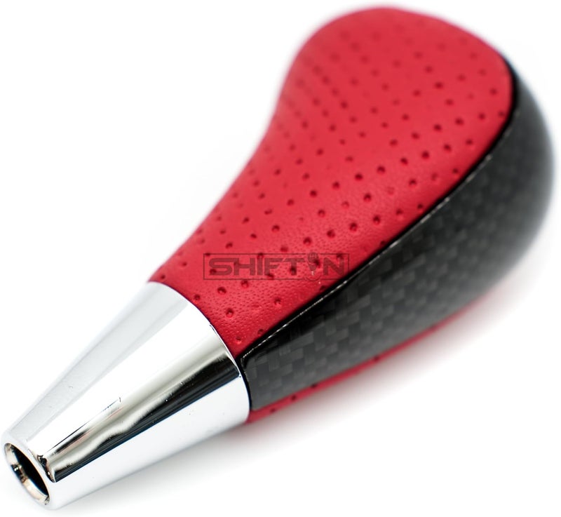 SHIFTIN Leather Wood Gear Shift Knob for Toyota Avalon Yaris 4Runner Land Cruiser Sienna Camry Solara Tacoma and Lexus ES300 ES330 GS300 GS400 GS430 SC300 SC400 (Red Leather/Carbon Fiber Pattern) - Image 4