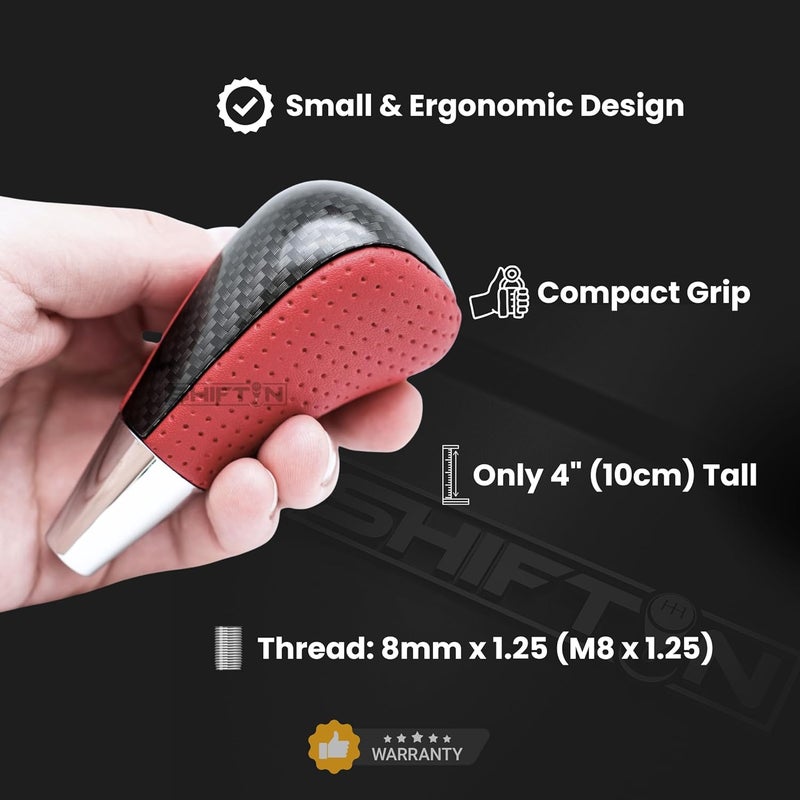 SHIFTIN Leather Wood Gear Shift Knob for Toyota Avalon Yaris 4Runner Land Cruiser Sienna Camry Solara Tacoma and Lexus ES300 ES330 GS300 GS400 GS430 SC300 SC400 (Red Leather/Carbon Fiber Pattern) - Image 2