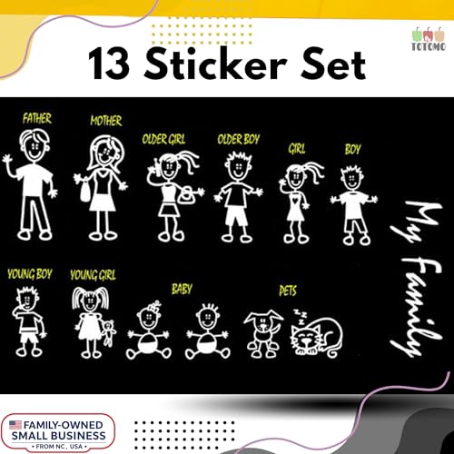 TOTOMO 13 Stick Figure My Family Car Stickers (Style#1) with Pet Dog Cat Family Car Decal Sticker for Windows Bumper - Image 2