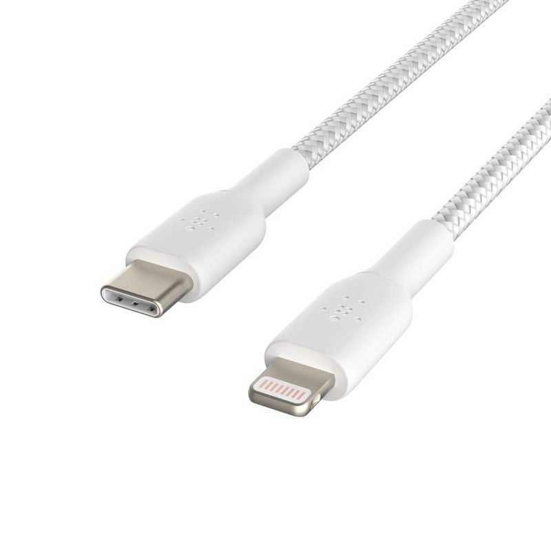 belkin Belkin BoostCharge Nylon Braided USB C to Lightning Cable 66ft2M  MFi Certified 18W Power Delivery iPhone Charger Cord  Apple Charger USB C Cable  Fast Charging for iPhone 14 iPhone 13  White  - Image 1