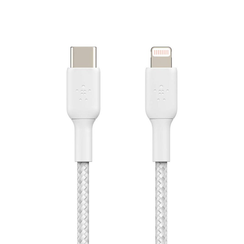 belkin Belkin BoostCharge Nylon Braided USB C to Lightning Cable 66ft2M  MFi Certified 18W Power Delivery iPhone Charger Cord  Apple Charger USB C Cable  Fast Charging for iPhone 14 iPhone 13  White  - Image 4