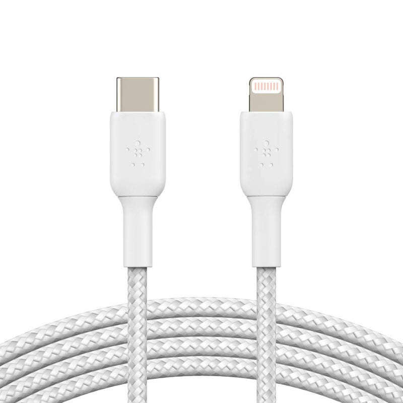 belkin Belkin BoostCharge Nylon Braided USB C to Lightning Cable 66ft2M  MFi Certified 18W Power Delivery iPhone Charger Cord  Apple Charger USB C Cable  Fast Charging for iPhone 14 iPhone 13  White  - Image 5