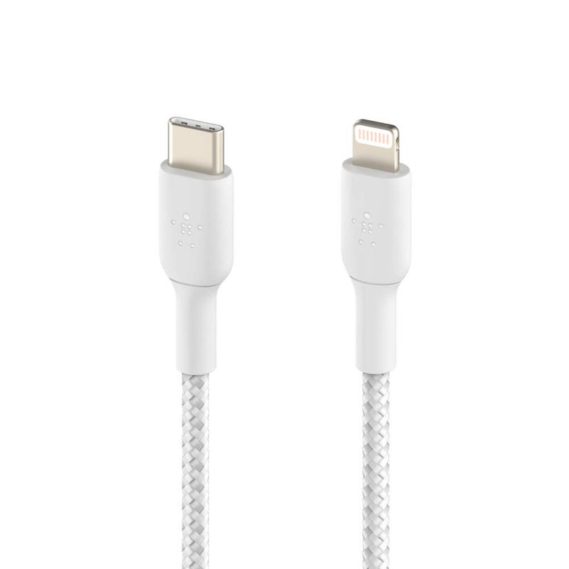 belkin Belkin BoostCharge Nylon Braided USB C to Lightning Cable 66ft2M  MFi Certified 18W Power Delivery iPhone Charger Cord  Apple Charger USB C Cable  Fast Charging for iPhone 14 iPhone 13  White  - Image 3