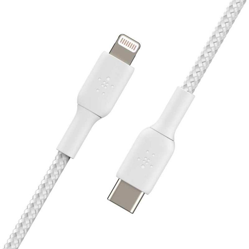 belkin Belkin BoostCharge Nylon Braided USB C to Lightning Cable 66ft2M  MFi Certified 18W Power Delivery iPhone Charger Cord  Apple Charger USB C Cable  Fast Charging for iPhone 14 iPhone 13  White  - Image 2