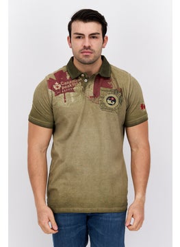 Canadian Peak Men Regular Fit Embroidered Short Sleeve Polo, Khaki  - Image 1