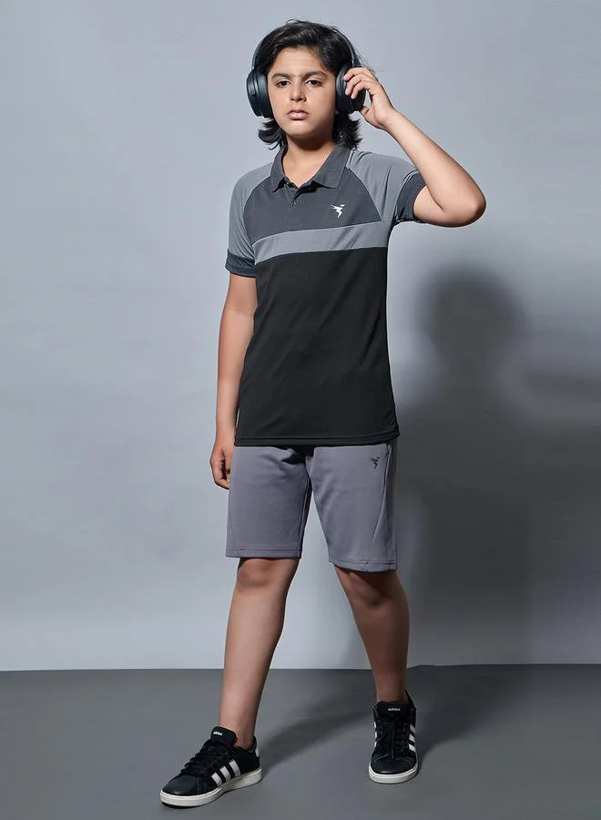 تكنوسبورت Technosport Boys Color Block Slim Fit Polo Sports T-Shirt