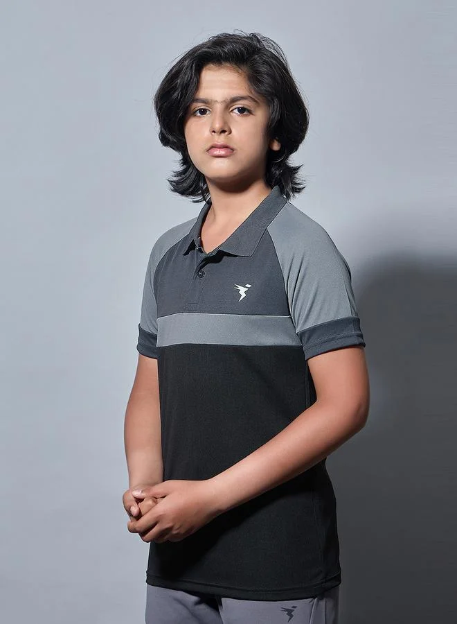 Technosport Technosport Boys Color Block Slim Fit Polo Sports T-Shirt