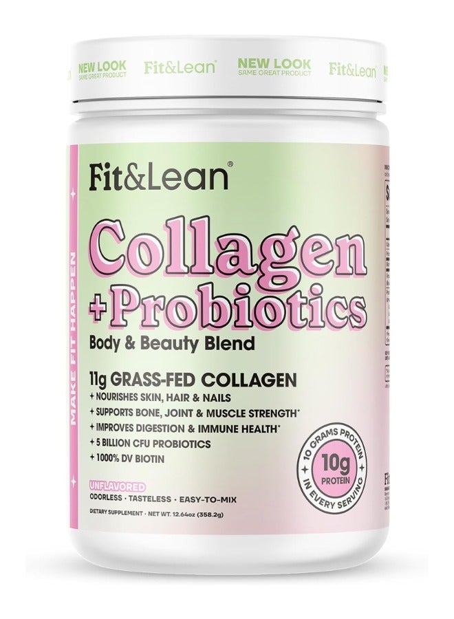 Fit & Lean فيت آند لين، كولاجين+بروبيوتيك، غير مطحون، 358 جرام