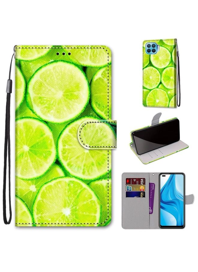 HuHa Case Cover For OPPO F17 Pro / A93 4G / Reno4 Lite / Reno4 F Coloured Drawing Cross Texture Horizontal Flip PU Leather Case with Holder & Card Slots & Wallet & Lanyard Green Lemon 