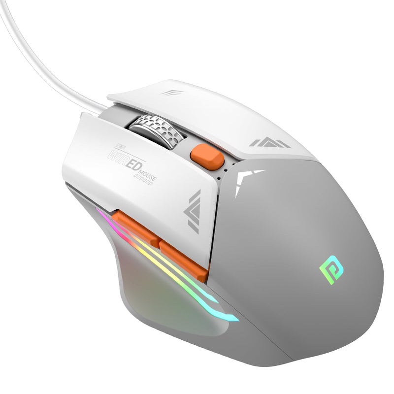 Portronics Vader Wired Gaming Mouse with 6 Buttons, Thumb Support, Adjustable DPI (6400 Max), RGB Light Effects, Ergonomic Design, 1.5 m Long USB Cable for Laptop & PC (Grey) - Image 1