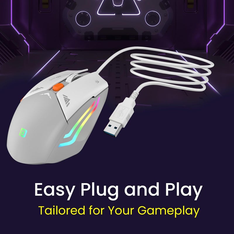 Portronics Vader Wired Gaming Mouse with 6 Buttons, Thumb Support, Adjustable DPI (6400 Max), RGB Light Effects, Ergonomic Design, 1.5 m Long USB Cable for Laptop & PC (Grey) - Image 3