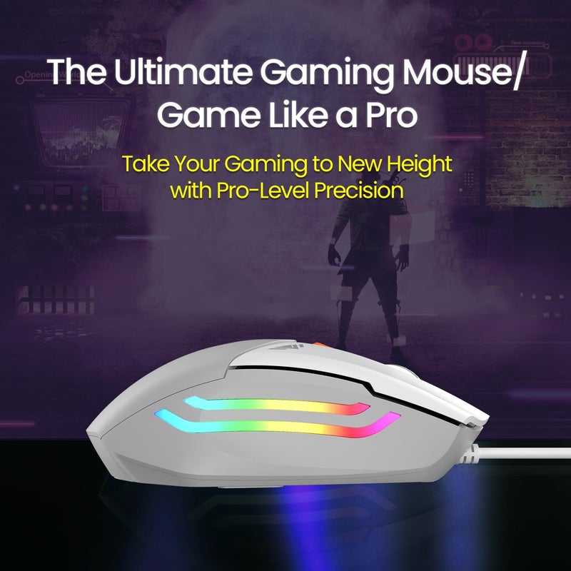 Portronics Vader Wired Gaming Mouse with 6 Buttons, Thumb Support, Adjustable DPI (6400 Max), RGB Light Effects, Ergonomic Design, 1.5 m Long USB Cable for Laptop & PC (Grey) - Image 4