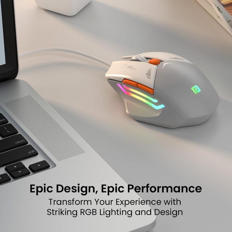 Portronics Vader Wired Gaming Mouse with 6 Buttons, Thumb Support, Adjustable DPI (6400 Max), RGB Light Effects, Ergonomic Design, 1.5 m Long USB Cable for Laptop & PC (Grey) - Image 2