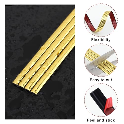 Lunghaa Peel and Stick Shiny Gold Finish Molding Trim, 196.8" x 0.78" Flexible Decoration Strip for Mirror, Wall, Cabinet, and Table Corner Guards - Image 3