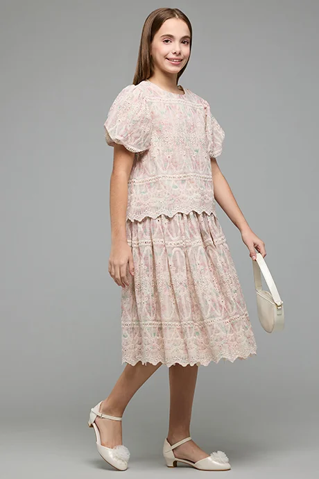 أر أند بي Embroidered Skirt with Elastic Waist