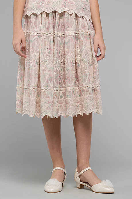 أر أند بي Embroidered Skirt with Elastic Waist