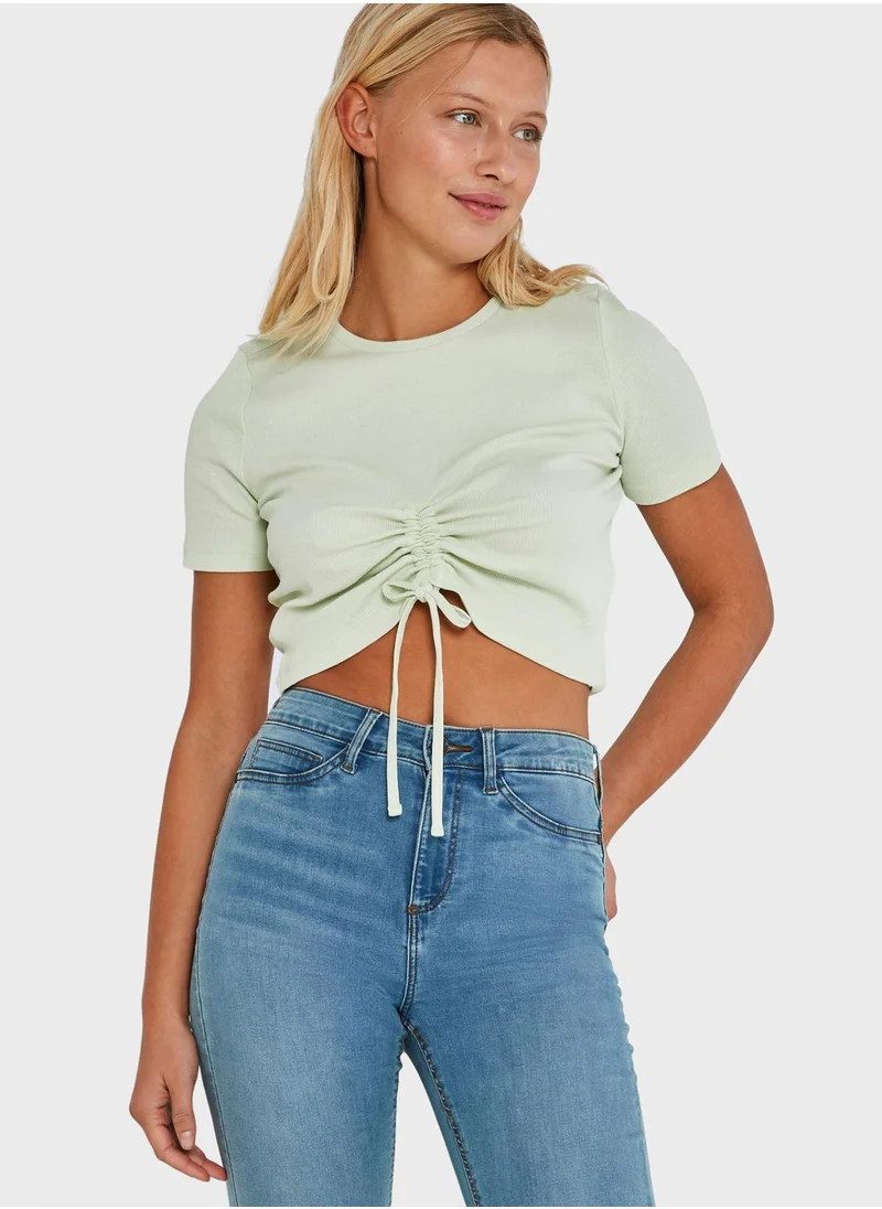 NOISY MAY Crew Neck Ruched Top