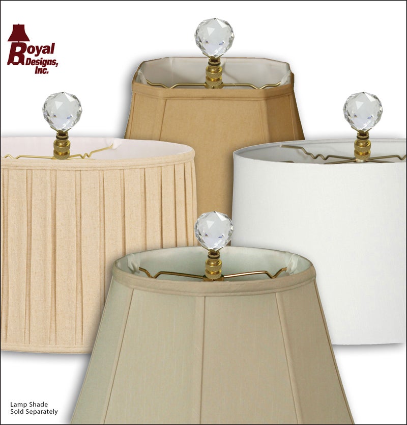 Royal Designs, Inc. Royal Designs Large Faceted Diamond Cut Clear K9 Crystal 1.75" Lamp Finial for Single Lamp Shade, Polished Brass Base - Image 3