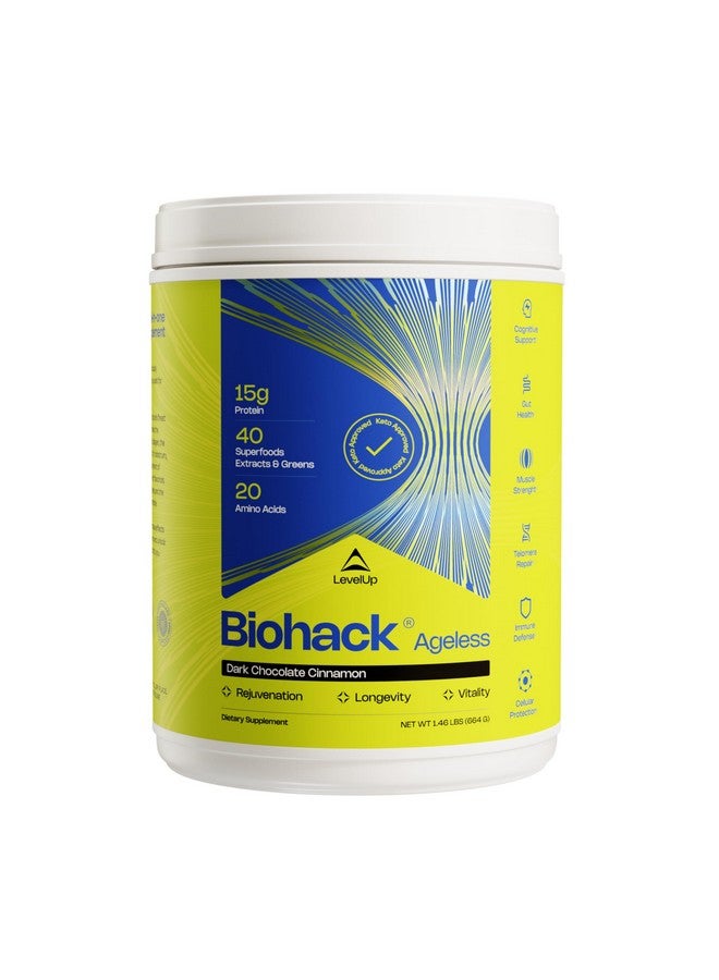 LevelUp Biohack Ageless: Colostrum Collagen Superfoods Antioxidants Spermidine Amino Acids Creatine for Women and Men, Total Body Rejuvenation (Dark Chocolate Cinnamon) - Image 1