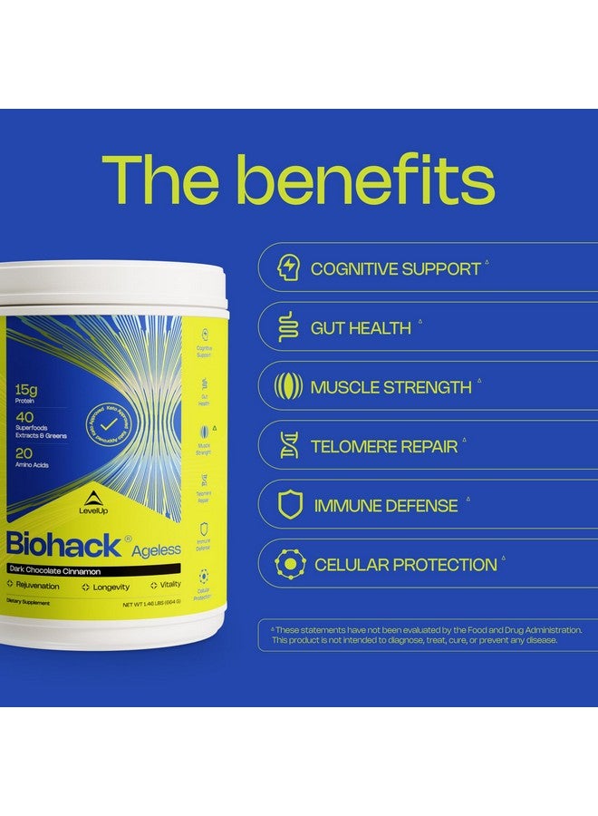LevelUp Biohack Ageless: Colostrum Collagen Superfoods Antioxidants Spermidine Amino Acids Creatine for Women and Men, Total Body Rejuvenation (Dark Chocolate Cinnamon) - Image 3